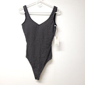 NWT Good American V Neck Sleeveless Bodysuit Size S Stripes